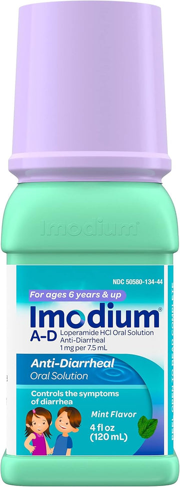 Imodium A-D Children'S Liquid Anti-Diarrheal Medicine With Loperamide Hydrochloride For Diarrhea Symptom Treatment & Control For Kids, Mint Flavor, 4 Fl. Oz