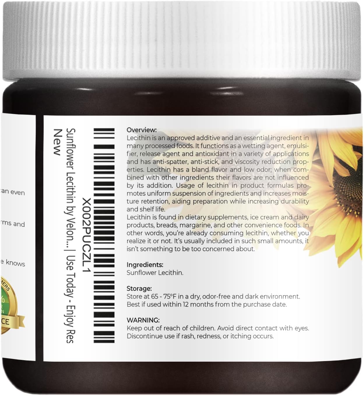 velona Pure Liquid Sunflower Lecithin 4 oz | Food Grade | Unbleached | Emulsifier, Stabilizer, Softener, Smoother, Wetting Agent | Use Today - Enjoy Results : Health & Household