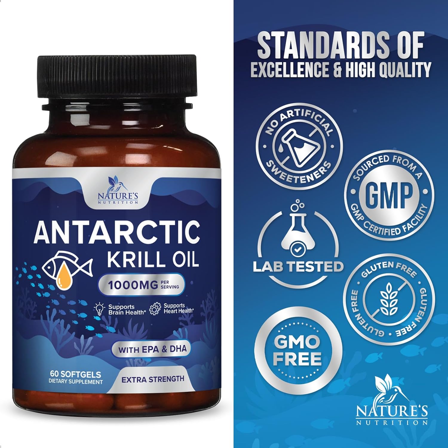 Antarctic Krill Oil 1000mg, Omega-3s EPA, DHA, with Astaxanthin Supple