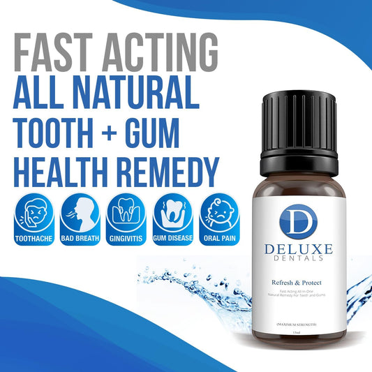 Deluxe Dentals Gum Health Treatment For Adults - Toothache Treatment - Mouthwash For Gum Health, Fast Acting Pure Botanical Oils Remedy For Teeth And Gums, Clove Oil For Toothache - 15Ml
