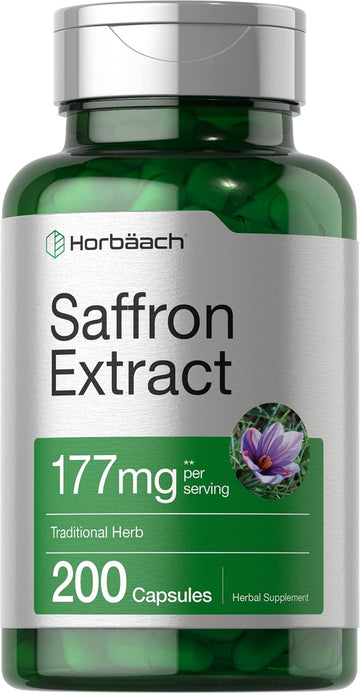 Horbäach Saffron Extract Capsules 177 Mg 200 Count | Non-Gmo, Gluten Free Supplement