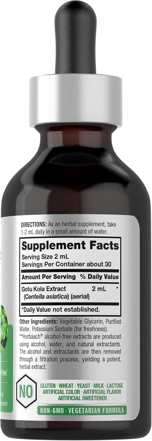 Horbäach Gotu Kola Extract | 2 Fl Oz | Alcohol Free | Super Concentrated Liquid Herb Supplement | Vegetarian, Non-Gmo, Gluten Free