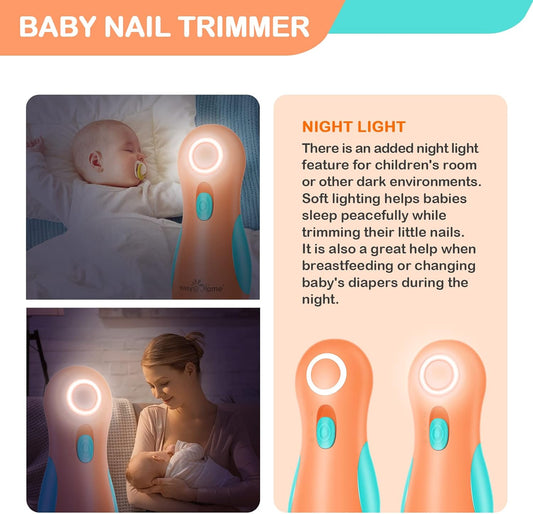 Electric Baby Nail File Trimmer: Easy@Home Safe Nail Clippers Kit - Baby Nail Clippers with 6 Grinding Heads and LED Light for Newborn Toddler Kids or Adults | Fingernails Care Trim ENT019
