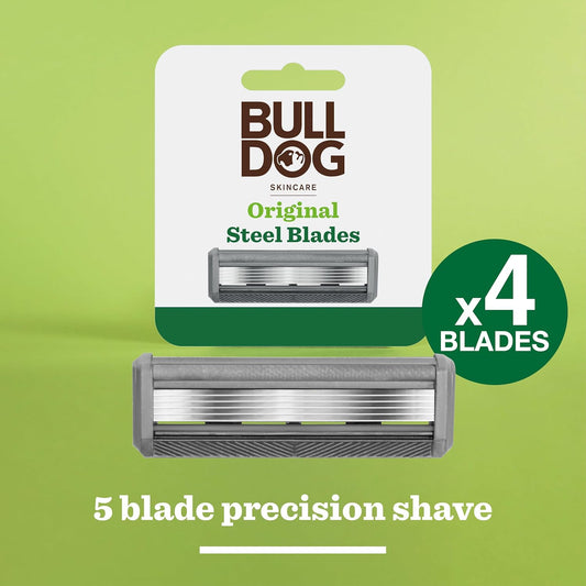 Bulldog Skincare Original Men'S Razor Refills, With 5 Tempered Steel Blades On Each Of The Four Refill Blades, Works With All Bulldog Reusable Razor Handles, 8 Pack