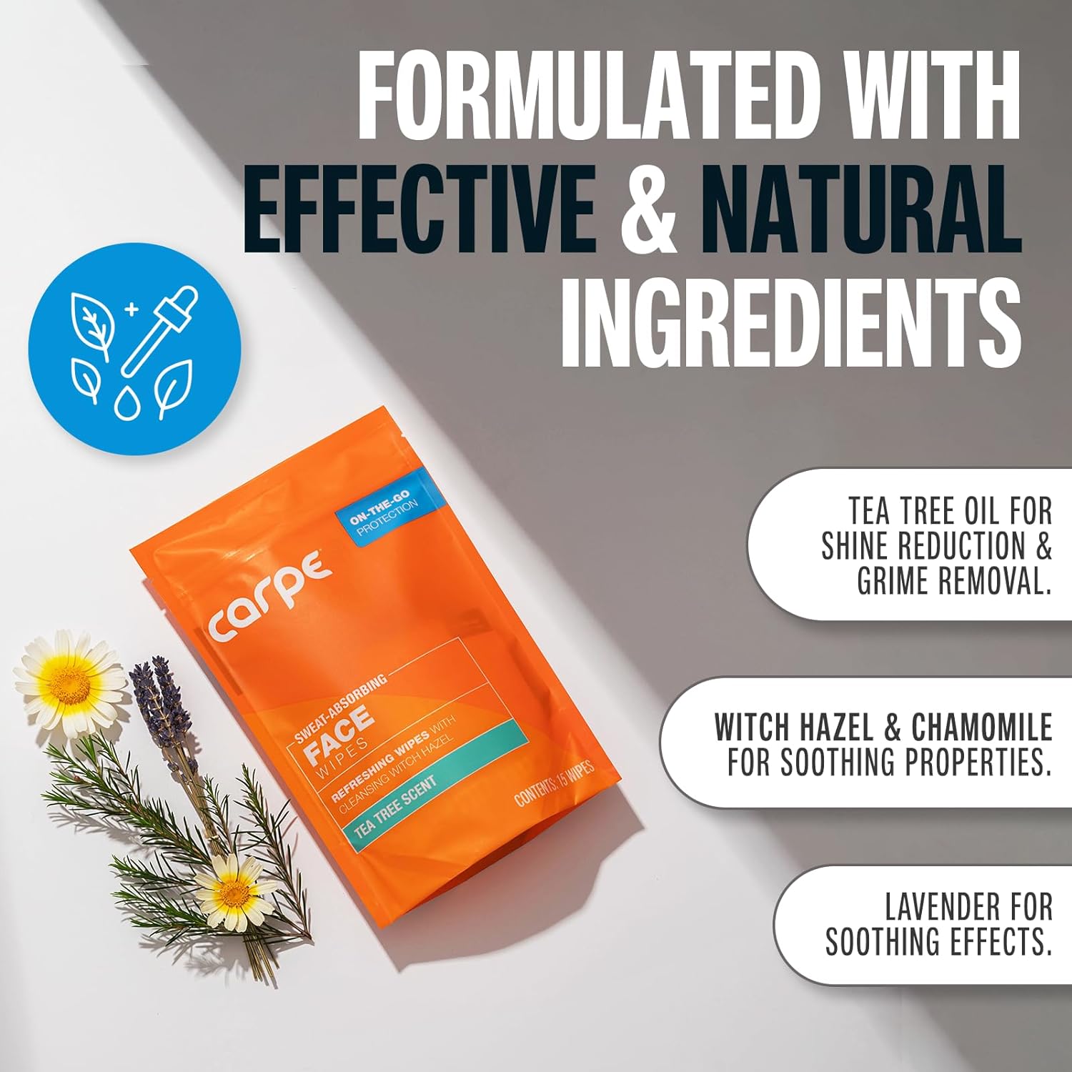 Carpe Sweat Absorbing Face Wipes (15 Facial Wipes). Witch Hazel & Tea Tree Oil Wipes Infused with Eucalyptus. Energizing, Refreshing, and Soothing. Sweat and Oil Control : Beauty & Personal Care