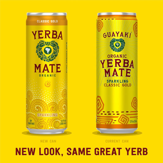 Guayakí Yerba Mate, Organic Sparkling Energy Drink Alternative, Classic Gold, 80Mg Natural Plant Based Caffeine, Smooth Energy & Focus, Carbonated, 15.5 Oz (Pack Of 12) (Packaging May Vary)