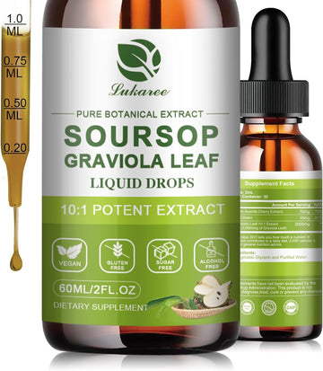 100% Pure Soursop Leaf Extract Drops, 10X Concentrated Graviola Soursop Bitters Liquid For Immune Digestive Energy, Cold-Extracted With High Potency, Alcohol-Free, Vegan & Non-Gmo (1 Fl.Oz)