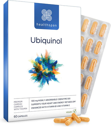 Healthspan Ubiquinol 100Mg | 60 Capsules | Coenzyme Q10 | Added Vitamin B1 | Heart Health | Energy Metabolism | Vegan