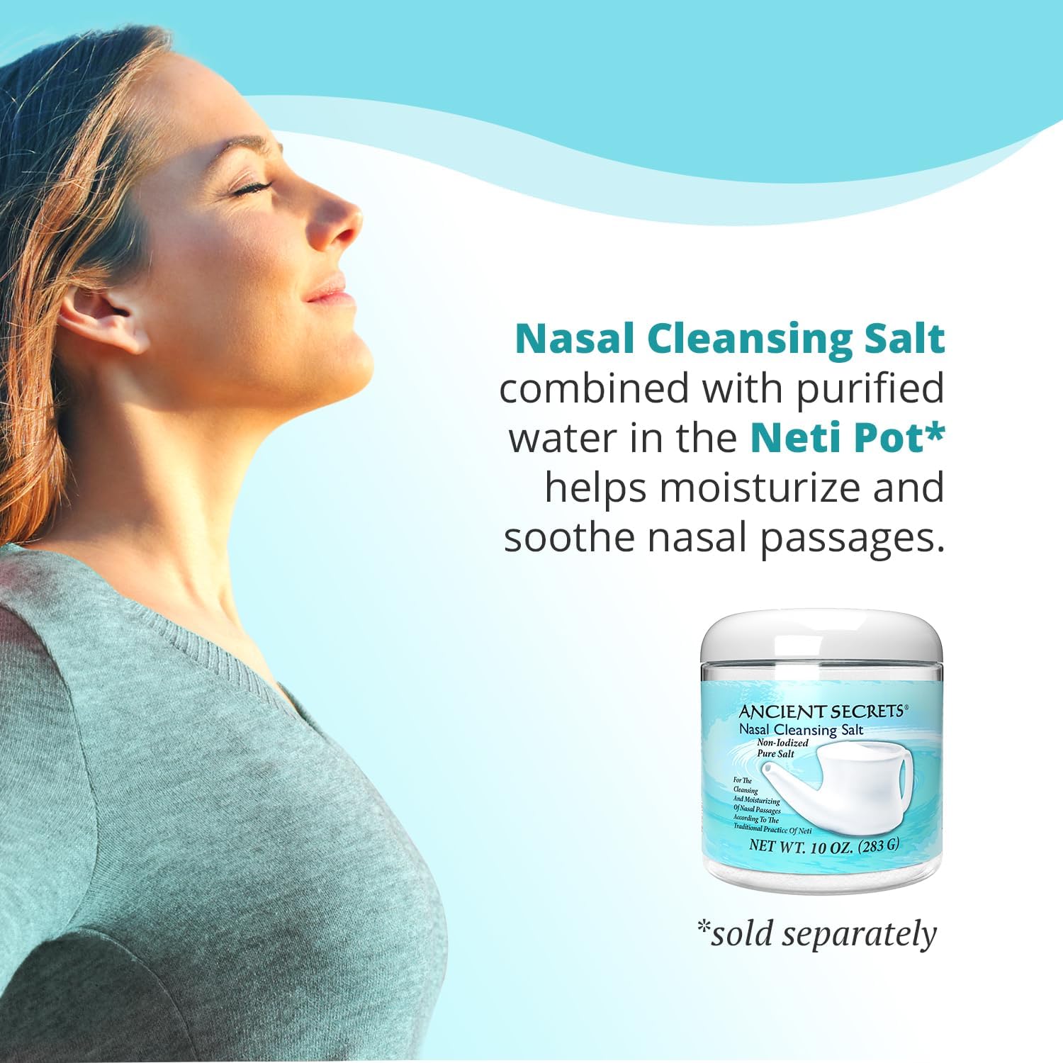 Ancient Secrets Nasal Cleansing Salt, Non-Iodized, 3-Pack β Usp-Grade Sodium Chloride For Any Neti Pot, Sinus Irrigation System, 10 Oz Ea