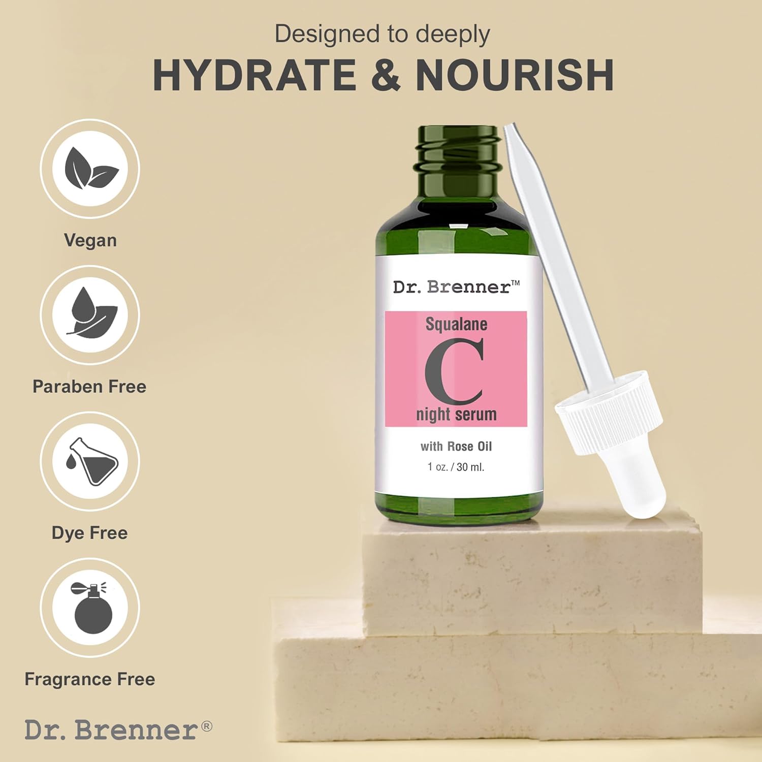 Vitamin C Serum (Tetrahexyldecyl Ascorbate) Night Oil Treatment With Squalane And Pure Rose Oil For Firmer, Glowing Skin, By Dr. Brenner 1 Oz. : Beauty & Personal Care