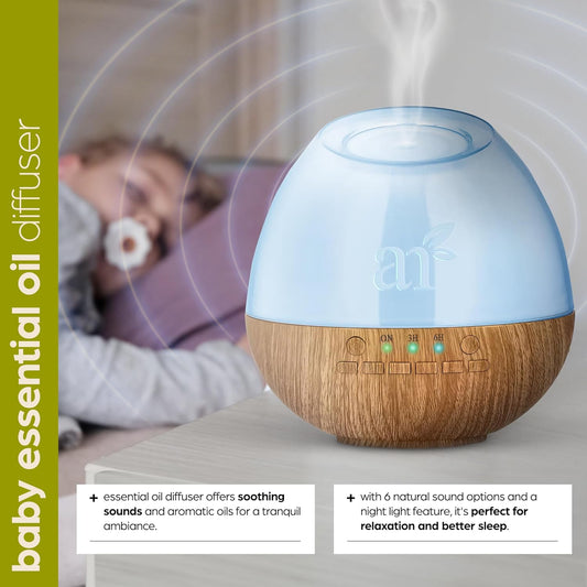 Artnaturals Essential Oil Diffuser & Baby White Noise Sound Machine W/Night Light - 6 Natural Relaxing & Soothing Sounds - Sleep Therapy For Babies, Kids & Adults - Aromatherapy Humidifier For Bedroom