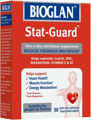 Bioglan Stat Guard | Coq10 | Zinc | Vitamin E | Vitamin B1 | Magnesium | Helps Reduces Tiredness | Fatigue & Supports Heart Health | 30 Capsules