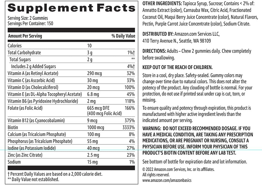 Amazon Basics Women's Multivitamin, 300 Gummies (150 Servings) (Previously Solimo) : Health & Household