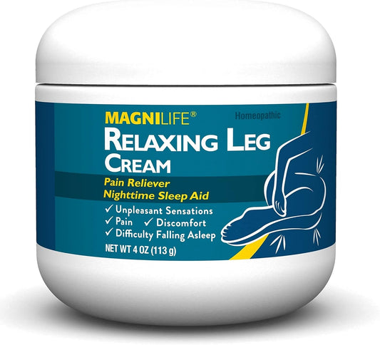 Magnilife Relaxing Leg Cream, Deep Penetrating Topical For Pain And Restless Leg Syndrome Relief, Naturally Soothe Cramping, Discomfort, And Tossing With Lavender And Magnesium - 4Oz