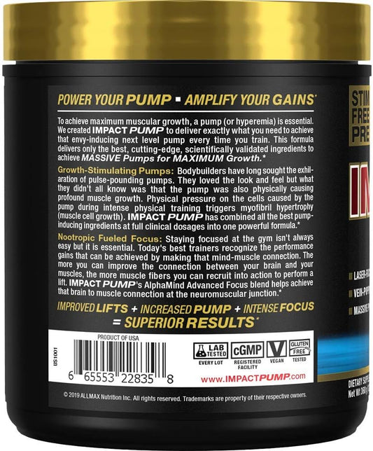 Allmax Impact Pump, Blue Raspberry - 360 G - Stim-Free Pre-Workout For
