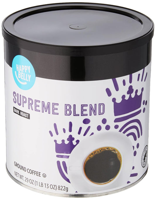 Amazon Brand - Happy Belly Supreme Blend Canister Ground Coffee, Dark Roast, 29 Ounce (Pack Of 1)
