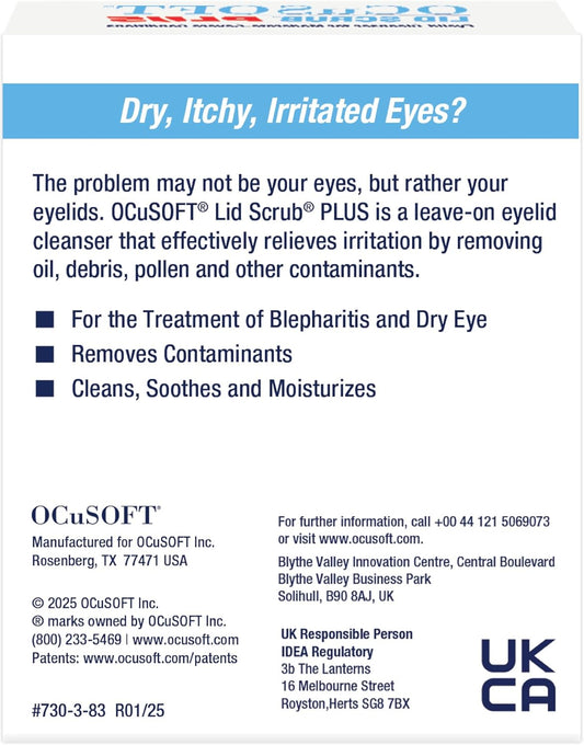 Ocusoft Lid Scrub Plus 20 Wipes For Eyes, Cleansing, Moisturizing, Treating Dry Eye, Meibomian Gland Dysfunction, Blepharitis Including Demodex