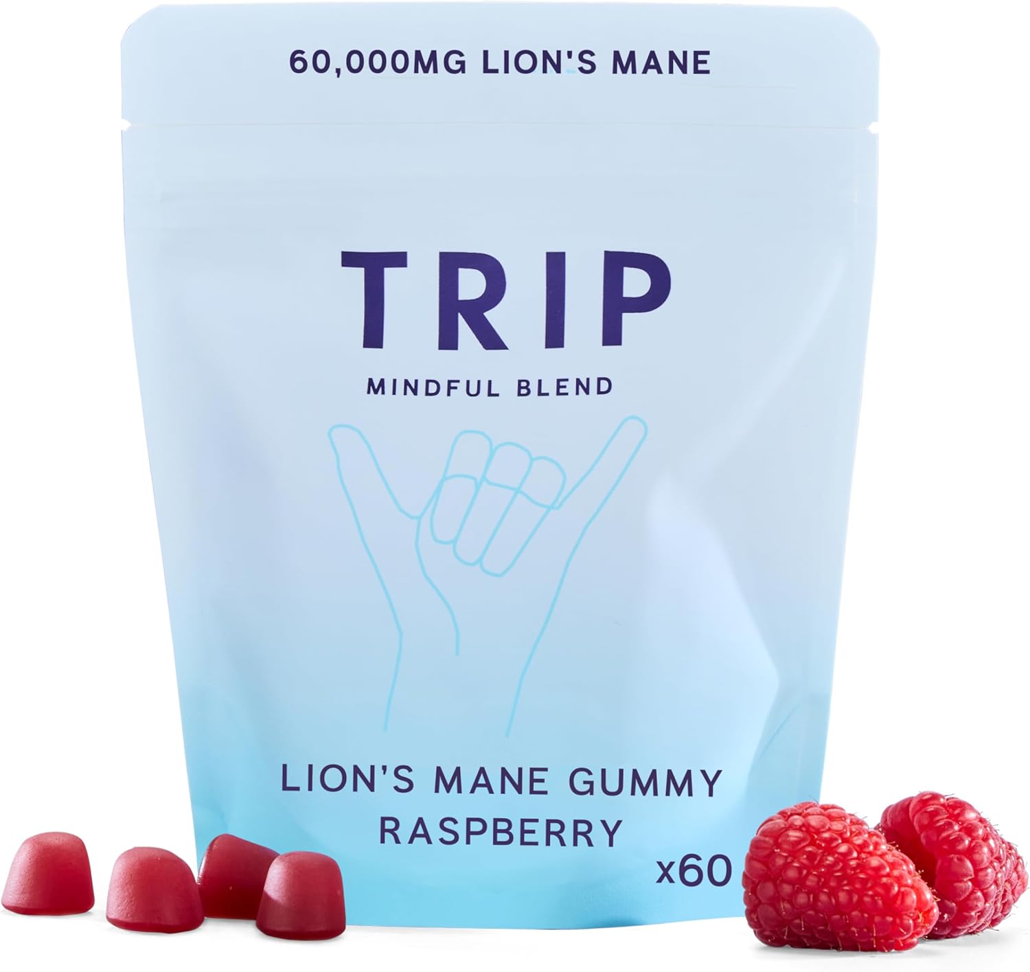 TRIP Lion’s Mane Gummies, Raspberry, High Strength, 60,000MG Lion’s Mane per Pack (60 Gummies), Focus Supplement, Vegan, Sugar-Free & 3rd Party Tested : Amazon.co.uk: Health & Personal Care
