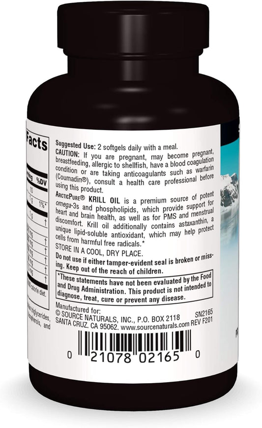 Source Naturals Arcticpure Krill Oil 500 Mcg Premium Omega-3 For Heart, Brain, And Pms - 60 Softgels