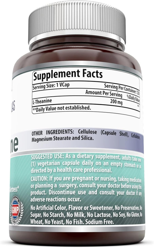 Amazing Nutrition L-Theanine Dietary Supplement * 200 mg Pure Veggie Capules * Promotes Relaxation and Stress Reduction * All-Natural Stress Relief Relaxer * Sedative Free * 120 Vegetarian Caps