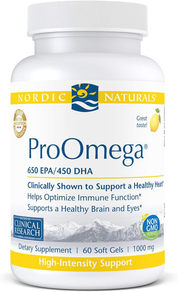 Nordic Naturals ProOmega, Lemon Flavor - 60 Soft Gels - 1280 mg Omega-3 - High Potency Fish Oil with EPA & DHA - Promotes Brain, Eye, Heart, & Immune Health - Non-GMO - 30 Servings