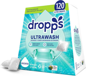 Dropps Ultrawash Dishwasher Pods, Unscented (32 Count) - Biobased Power Deep Clean Dishwasher Detergent Tablets For Sparkling Shiny Dishes - No Rinse Aid Or Pre-Wash Needed - Dishwashing Pods