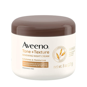 Aveeno Tone + Texture Renewing Body Night Cream With Prebiotic Oat, Gently Exfoliates & Moisturizes Sensitive Skin, Instantly Softens & Smooths & Intensely Nourishes, Fragrance-Free, 8 Oz