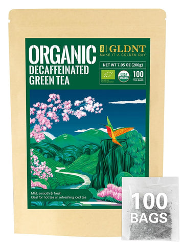 Gldnt Organic Decaf Green Tea Bags, Organic Green Tea Decaffeinated, Smooth Flavor, Super Antioxidant, Iced & Hot Tea, 100 Count