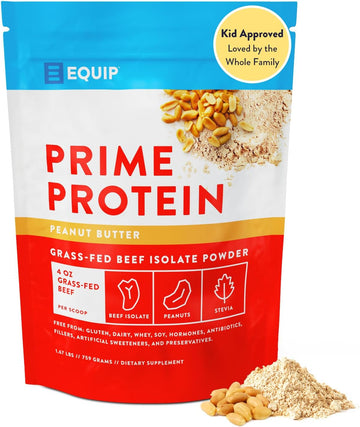 Equip Foods Prime Protein Powder | Clean, Grass Fed Beef Protein Isolate | Carnivore Protein Powder | Paleo, Keto Friendly | Gluten, Dairy Free | 30 Servings, Peanut Butter
