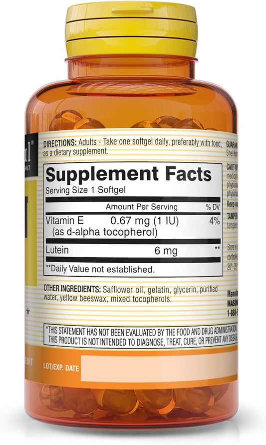 Mason Natural Lutein 6 Mg With Vitamin E - Healthy Vision And Eye Function, Supports Eye Health, 60 Softgels
