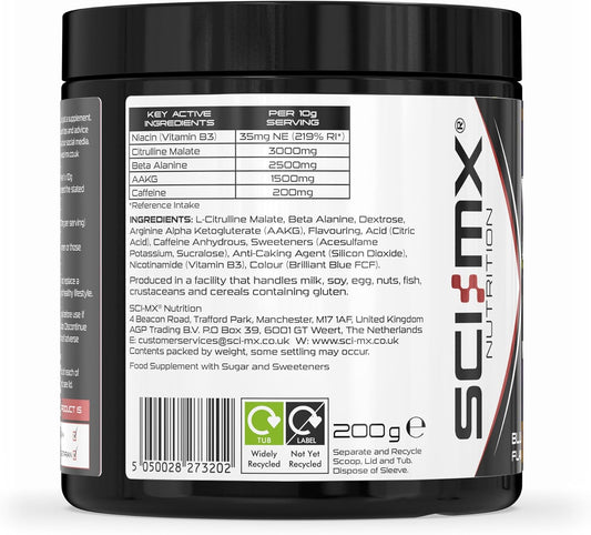 Sci-Mx - Total Pre Workout - Blue Raspberry Flavour - 2500Mg Beta Alanine • 3000Mg Citrulline Malate • 200Mg Caffeine • Niacin For Fatigue - 200G