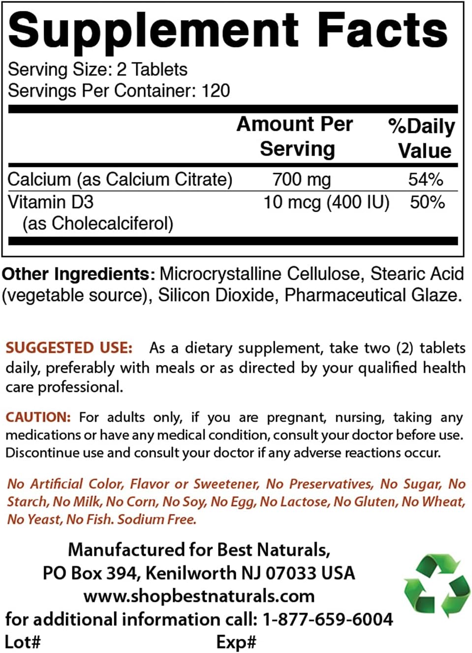 Best Naturals Calcium Citrate with Vitamin D-3 240 Tablets (240 Count (Pack of 1))
