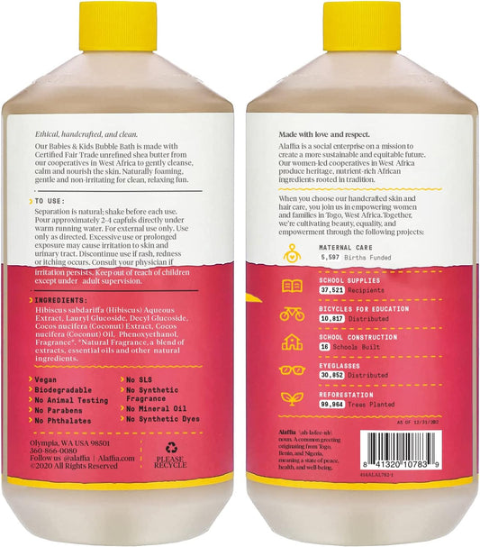 Alaffia Babies & Kids Bubble Bath, Coconut Strawberry, Pump Included – Gentle Cleanser With Raw Shea Butter And Hibiscus, 32 Fl Oz