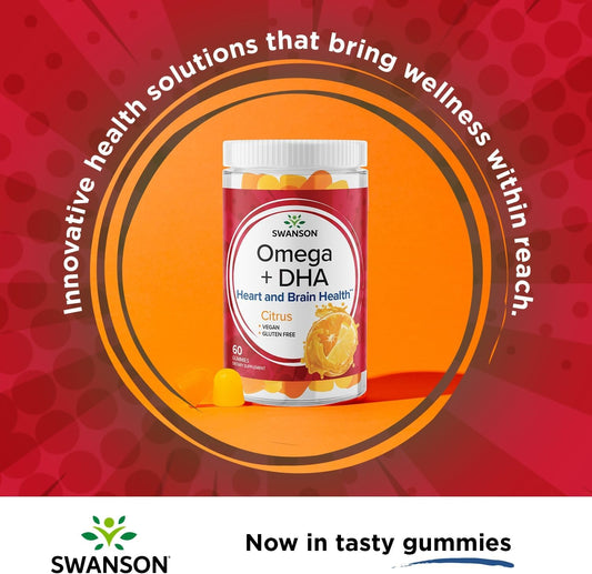 Swanson Adult Omega + DHA Gummies - 60 Gummies - Brain and Heart Healt