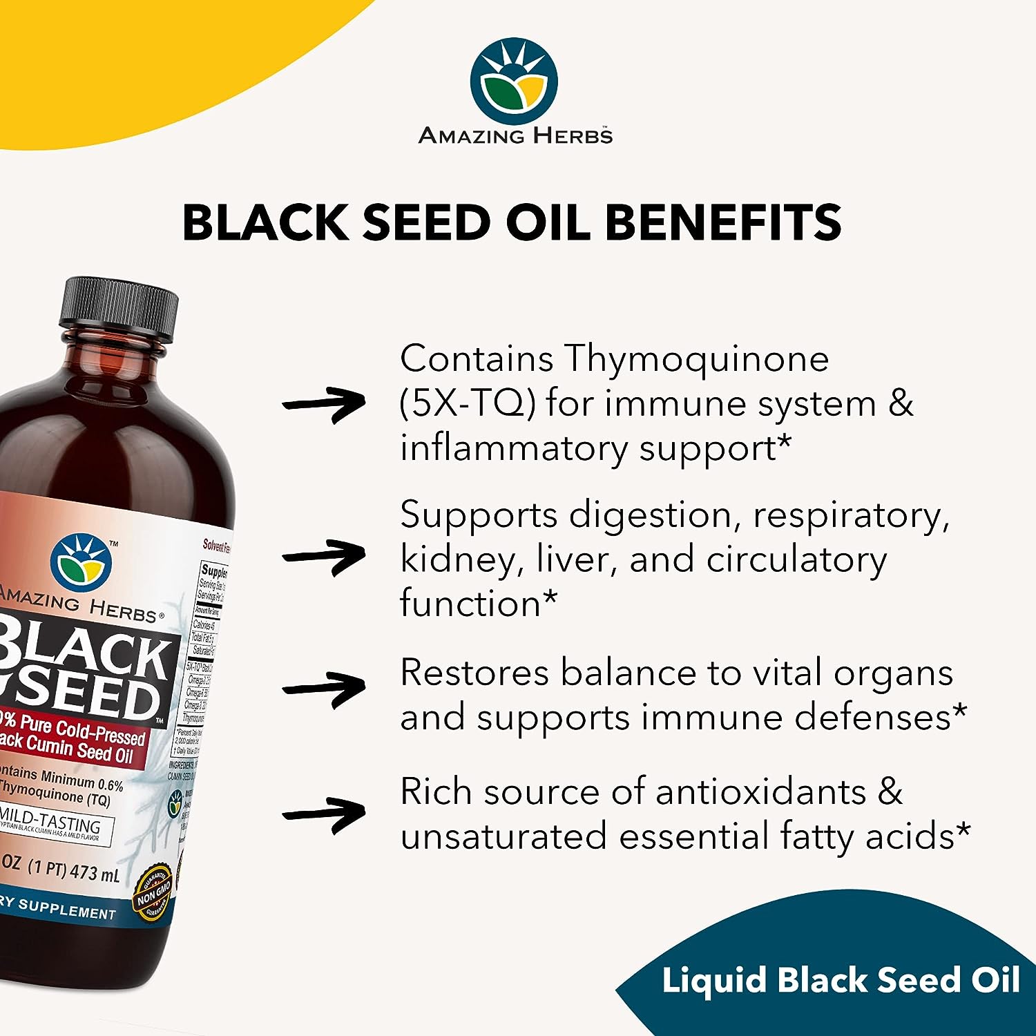 Amazing Herbs Egyptian Black Seed Oil - Gluten Free, Non GMO, Cold Pre