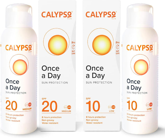 Calypso Once A Day Sun Protection Gel Spf20 And Spf10 - Multipack 2 × 200Ml | 8 Hours Sunscreen, Uva And Uvb Protection, Water Resistant, Non-Greasy