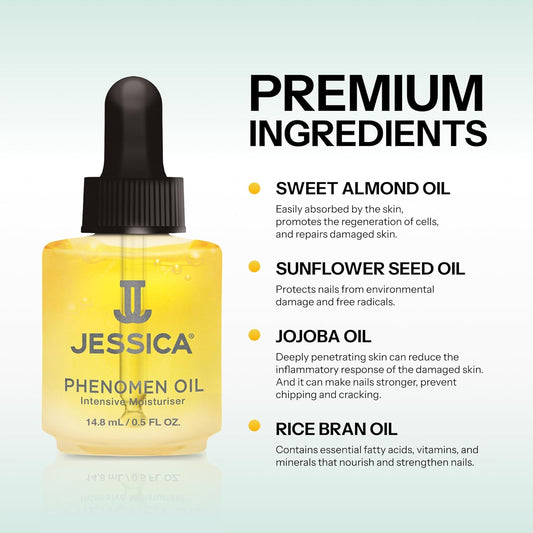 Jessica Phenomen Cuticle Oil For Nails, Intensive Moisturiser, Natural Jojoba, Almond And Rice Oils, Heals, Rehydrates, 14.8Ml