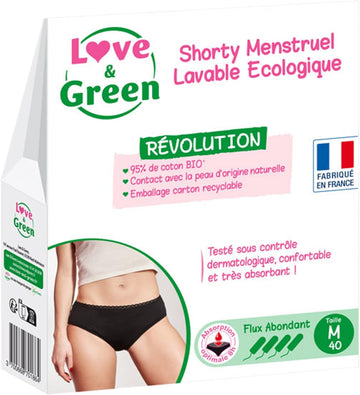 Love & Green Lg Ecological Washable Menstrual Shorty Size M Abundant Flow Black