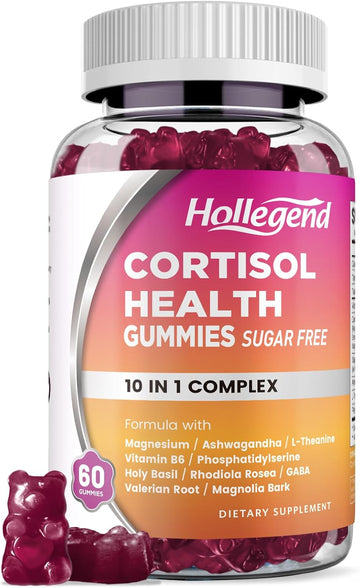Cortisol Gummies For Women, Sugar-Free Lower Cortisol Supplement With Ashwagandha, Magnesium, L-Theanine, Phosphatidylserine, Vitamin B6 For Relaxation, Sleep, Focus, Vegan, 60