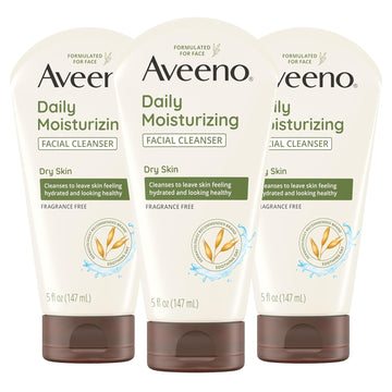 Aveeno Daily Moisturizing Facial Cleanser For Dry Skin, Hydrating Acne Face Wash With Soothing Oat For Soft & Supple Skin, Free Of Parabens, Sulfates, Fragrance, Dyes & Soaps, 5 Fl Oz (Pack Of 3)