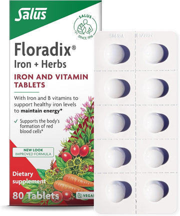 Floradix Iron Tablets - Energy Support Supplement For Men & Women - Natural Iron Supplement With B Vitamins & Vitamin C - Non-Gmo, Vegetarian & Lactose-Free