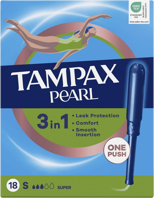 Tampax Pearl Super Tampons With Applicator, 72 Tampons (18 X 4 Packs), Leak Protection And Discretion