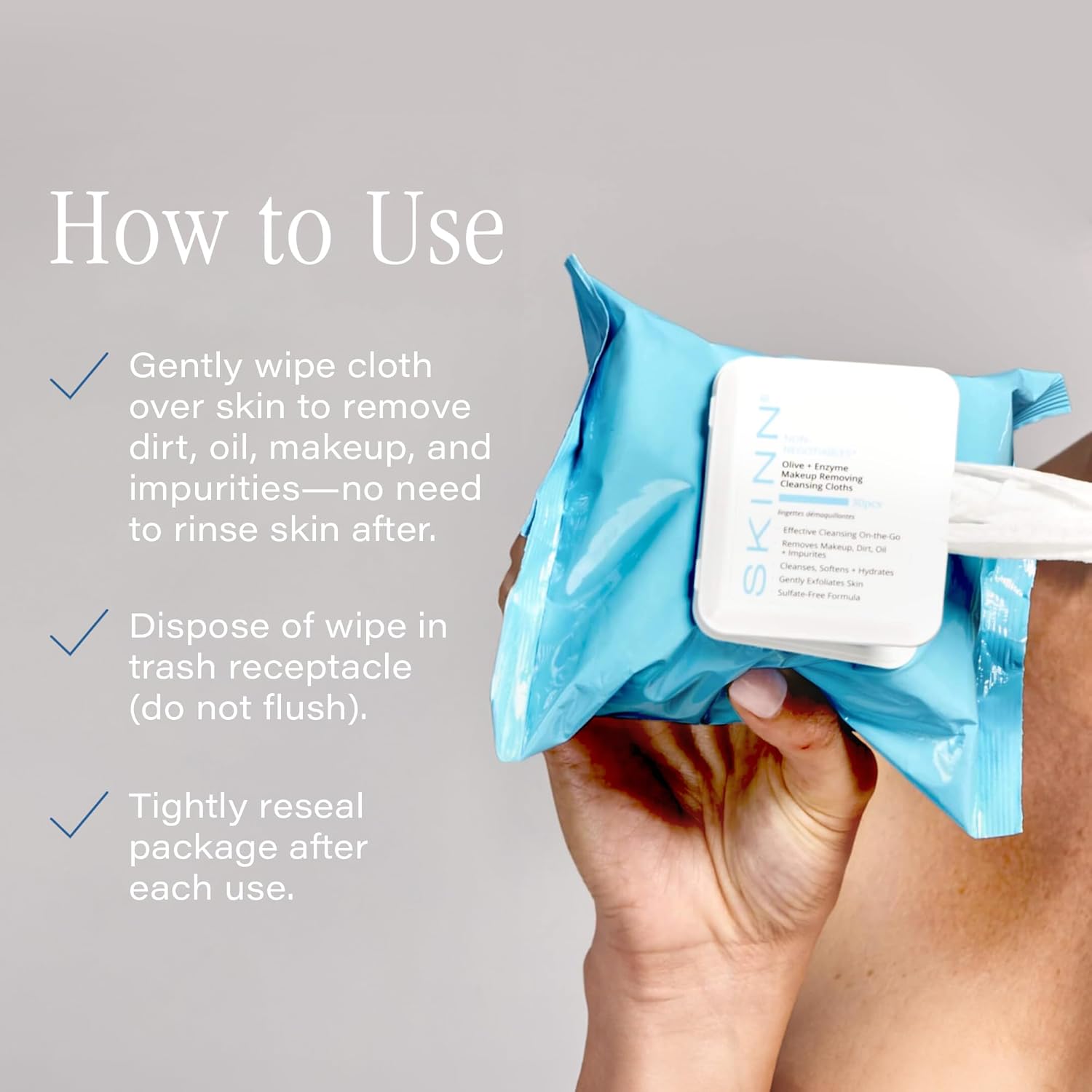 Skinn Facial Cleansing Makeup Remover Wipes - Hydrating Makeup Removing Cloths For Waterproof Mascara, Makeup, Oil, & Dirt - Disposable Face Towelettes That Gently Exfoliates, Cleanses, & Softens Skin : Beauty & Personal Care