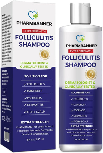 Pharmbanner Folliculitis & Seborrheic Dermatitis Shampoo – Anti-Dandruff, Psoriasis & Itchy Scalp Treatment – Soothes Redness, Flaking & Irritation – 250Ml