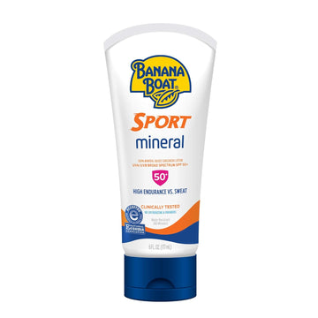 Banana Boat Sport 100% Mineral Sunscreen Lotion Spf 50, 6Oz | Banana Boat Mineral Sunscreen, Oxybenzone Free Sunscreen, Sport Sunscreen, Sunblock, Banana Boat Lotion Sunscreen Spf 50, 6Oz