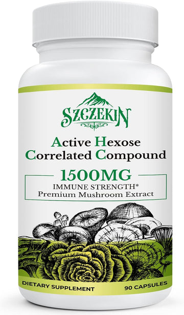 Active Hexose Correlated Compound 1500 Mg Supplement, Natural 8 Mushroom Extract Supplement, Immune System, Liver Function, Natural Killer And T Cells Activity, 90 Veggie Capsules