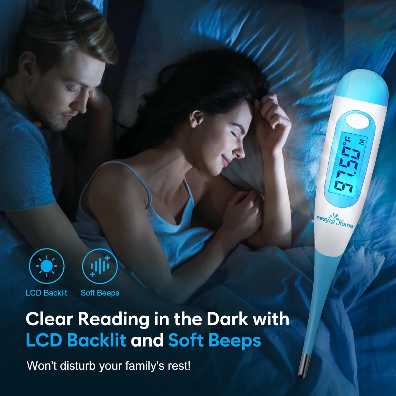 Easy@Home Digital Basal Thermometer with Blue Backlight LCD Display, 1/100th Degree High Precision and Memory Recall, NOT Bluetooth Enabled, Upgraded EBT-100B(Blue) : Health & Household