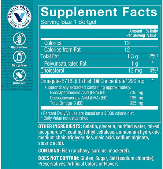 The Vitamin Shoppe Omega 3 Fish Oil 1290mg, EPA 735mg & DHA 165mg, Pur