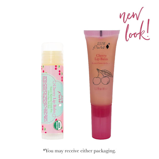 100% Pure Organic Cherry Lip Balm, Moisturizing, Soothing For Dry, Chapped Lips, Made W/Coconut Oil, Vitamin E, Natural Lip Balm - 0.3 Oz