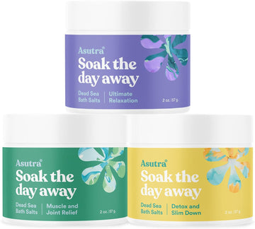 Asutra Dead Sea Bath Salts (3 Scent Mini Sampler), 2 Oz Each - Soak In Rich & Vital Healing Minerals - Travel Sized Jars For On-The-Go Relaxation